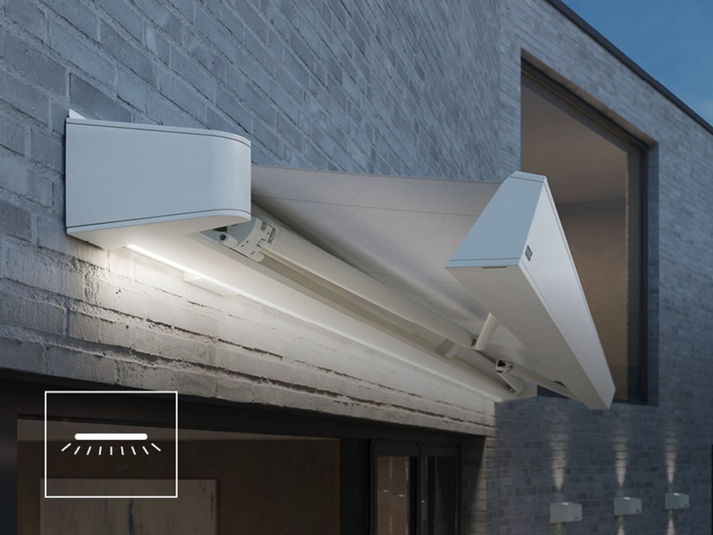 Markilux MX-4 med halvåben kassette og LED-line i kassetten